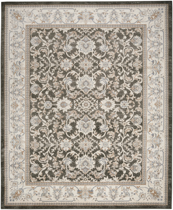 9' X 12' Gray Floral Distressed Area Rug