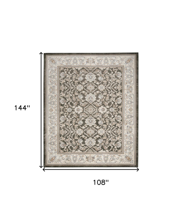 9' X 12' Gray Floral Distressed Area Rug