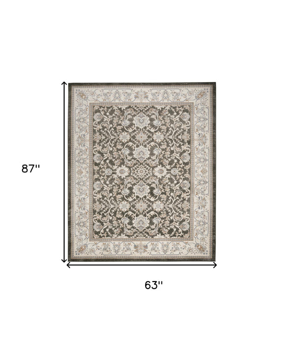 5' X 7' Gray Floral Distressed Area Rug