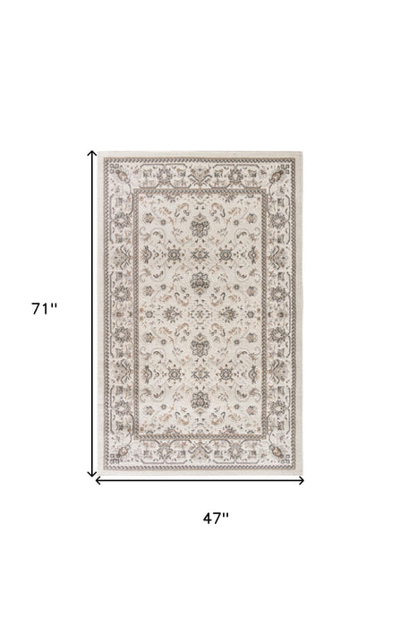 4' X 6' Cream Floral Distressed Area Rug