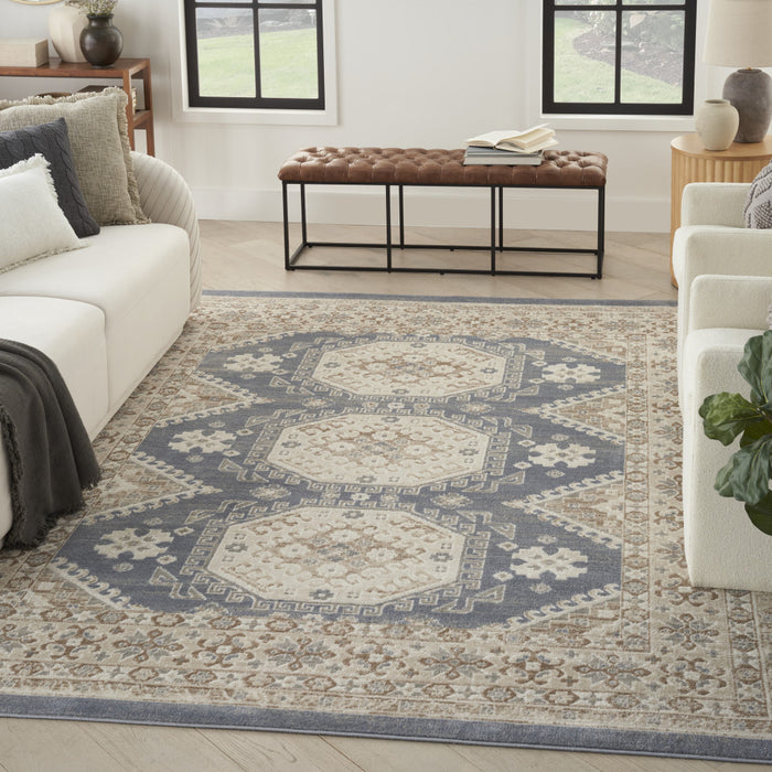 9' X 12' Blue Geometric Distressed Area Rug