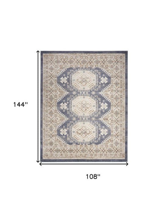 9' X 12' Blue Geometric Distressed Area Rug