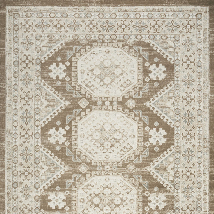 5' X 7' Brown Geometric Distressed Area Rug