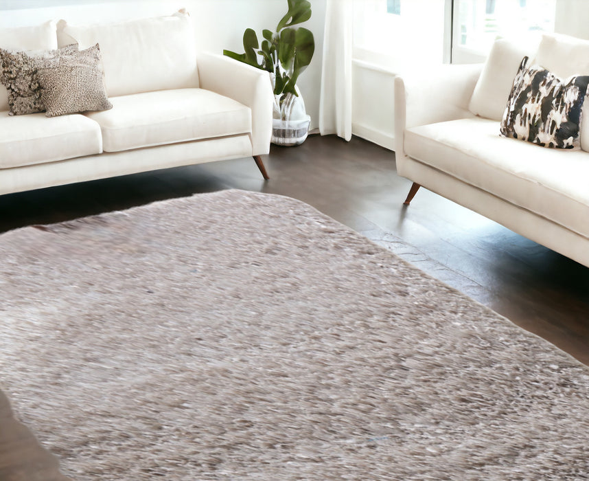 5' X 7' Beige Shag Hand Tufted Area Rug