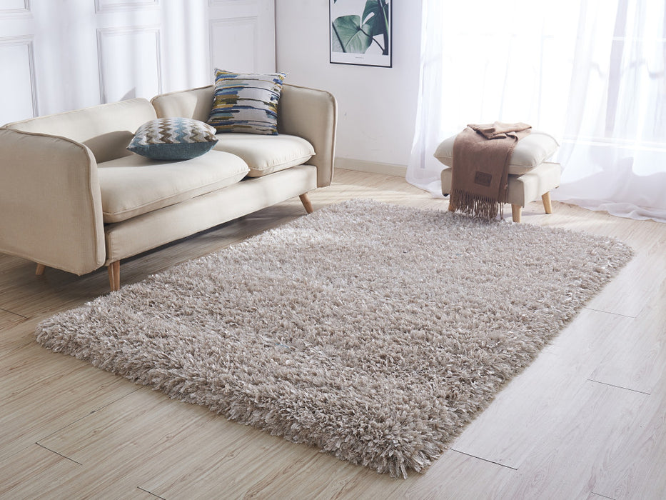 5' X 7' Beige Shag Hand Tufted Area Rug