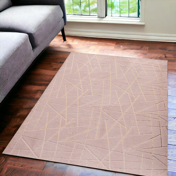 5' X 7' Pink and Gold Faux Fur Abstract Shag Non Skid Area Rug