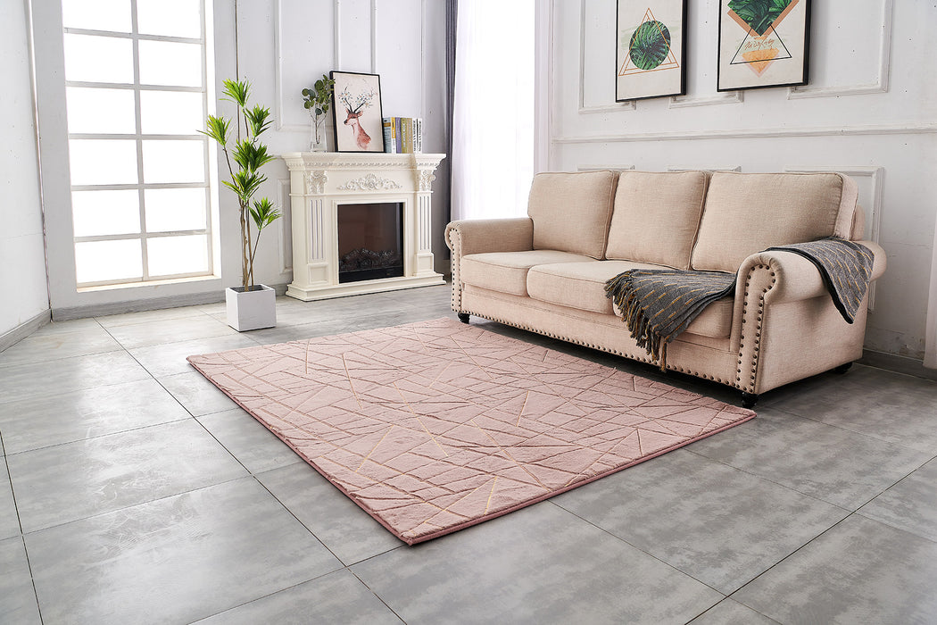 5' X 7' Pink and Gold Faux Fur Abstract Shag Non Skid Area Rug