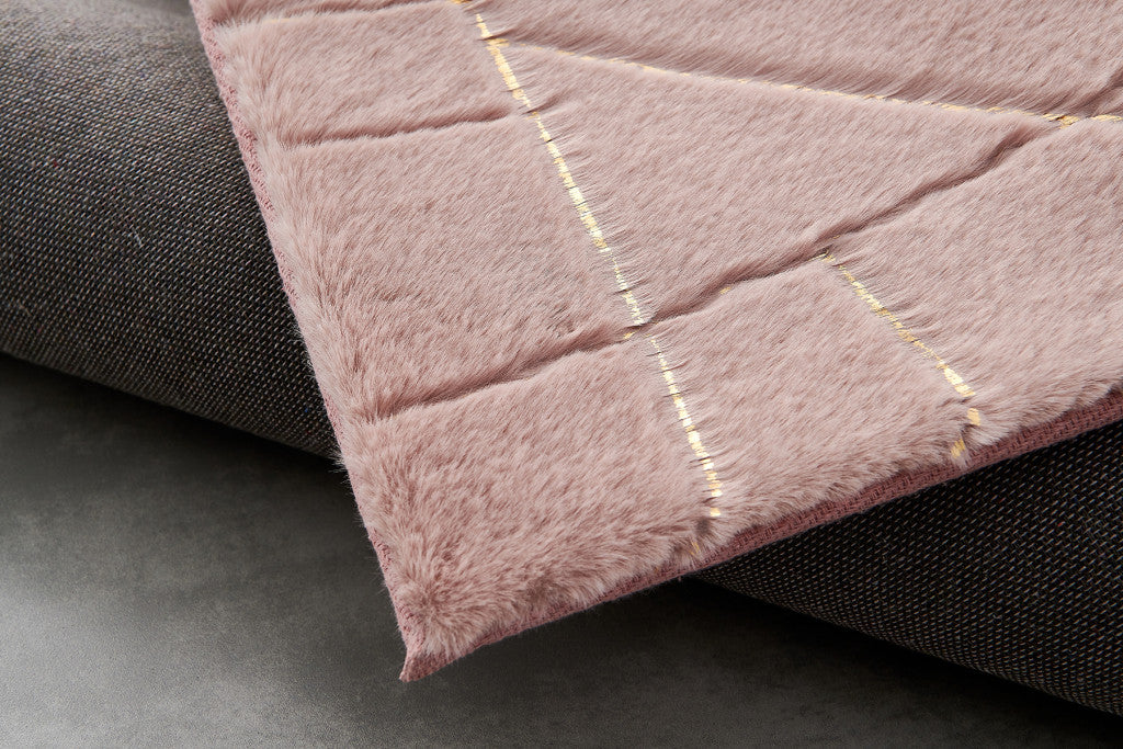 5' X 7' Pink and Gold Faux Fur Abstract Shag Non Skid Area Rug