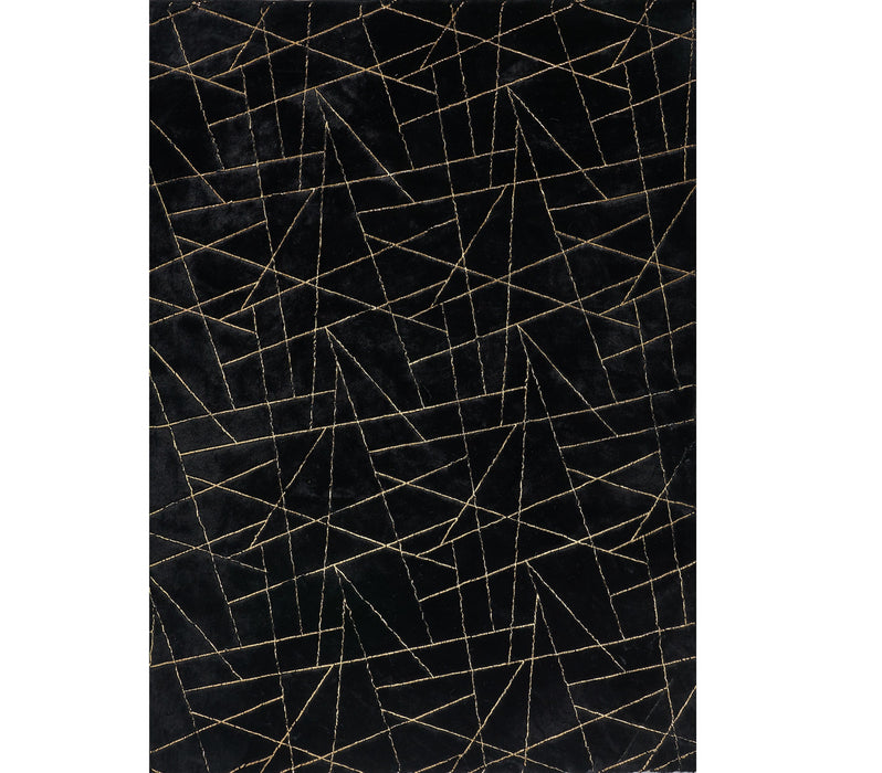 6' X 9' Black and Gold Faux Fur Abstract Shag Non Skid Area Rug