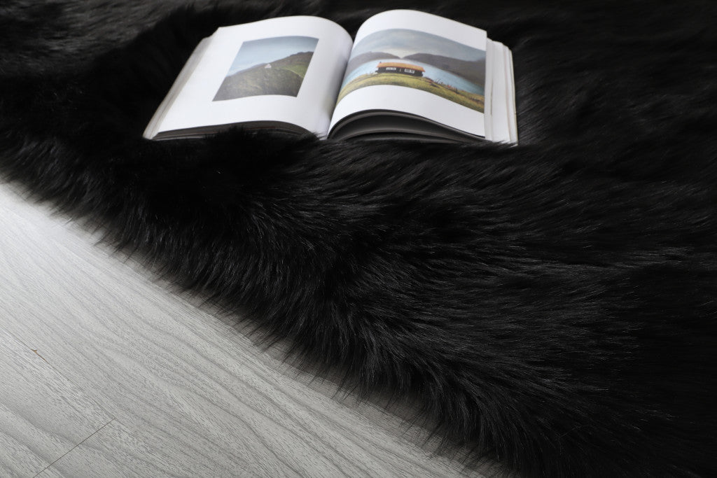 5' X 7' Charcoal Faux Sheepskin Shag Washable Area Rug