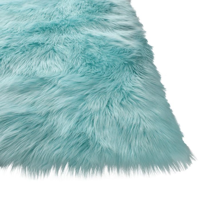 4' X 6' Turquoise Faux Sheepskin Shag Washable Area Rug