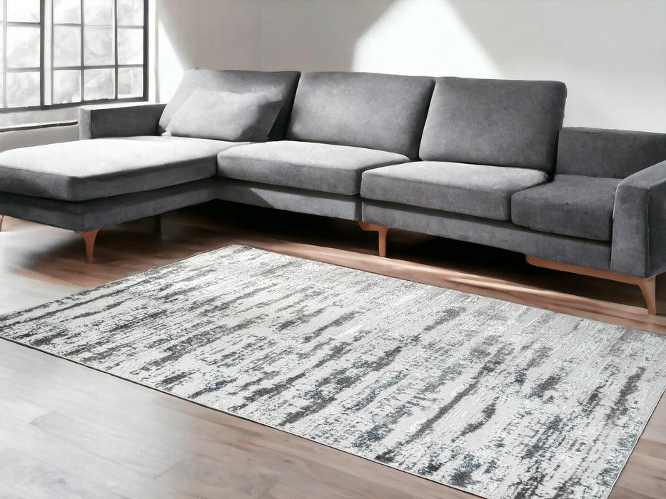 10' Gray and Silver Abstract Washable Non Skid Runner Area Rug