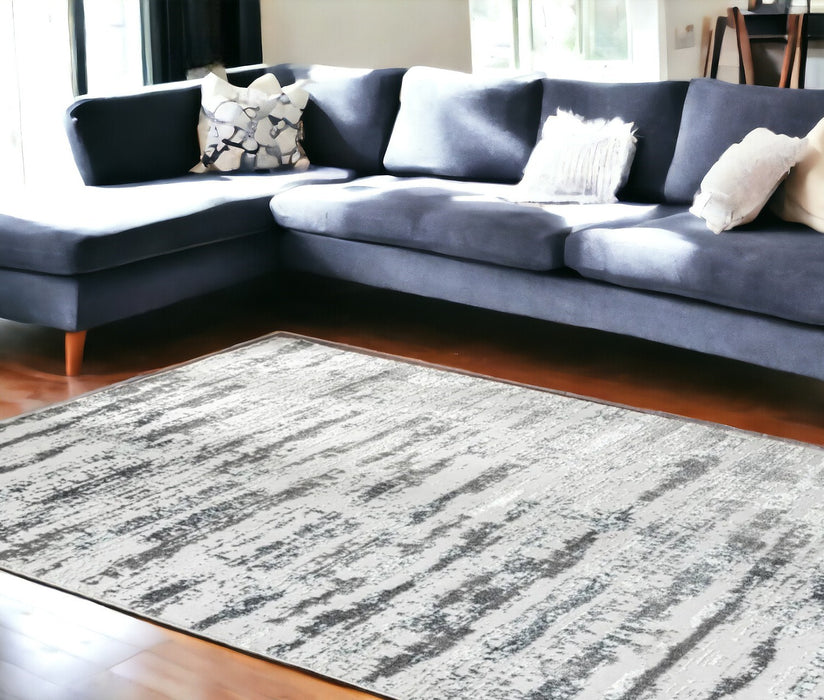 10' Gray and Silver Abstract Washable Non Skid Runner Area Rug