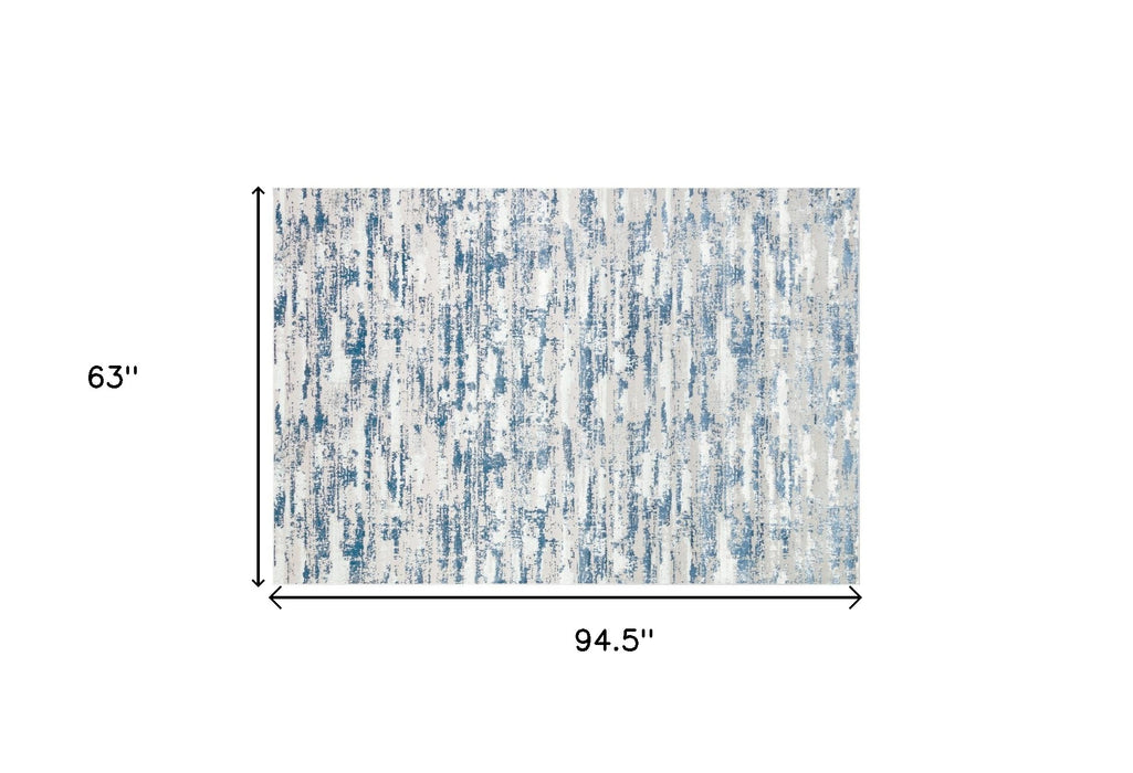 8' X 11' Blue and White Abstract Washable Non Skid Area Rug