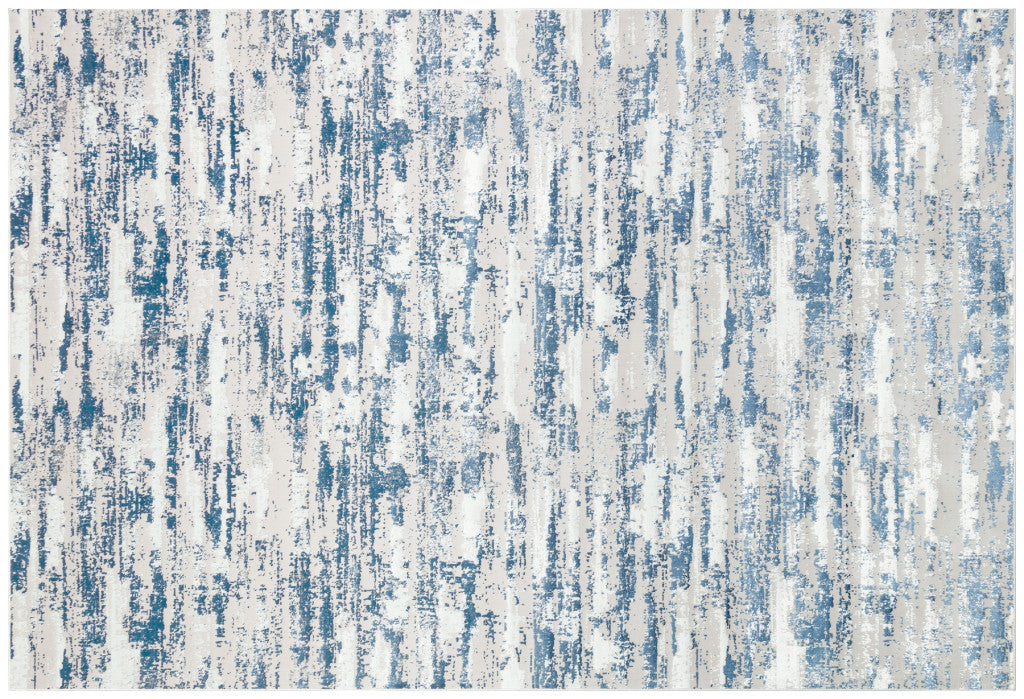 8' X 11' Blue and White Abstract Washable Non Skid Area Rug