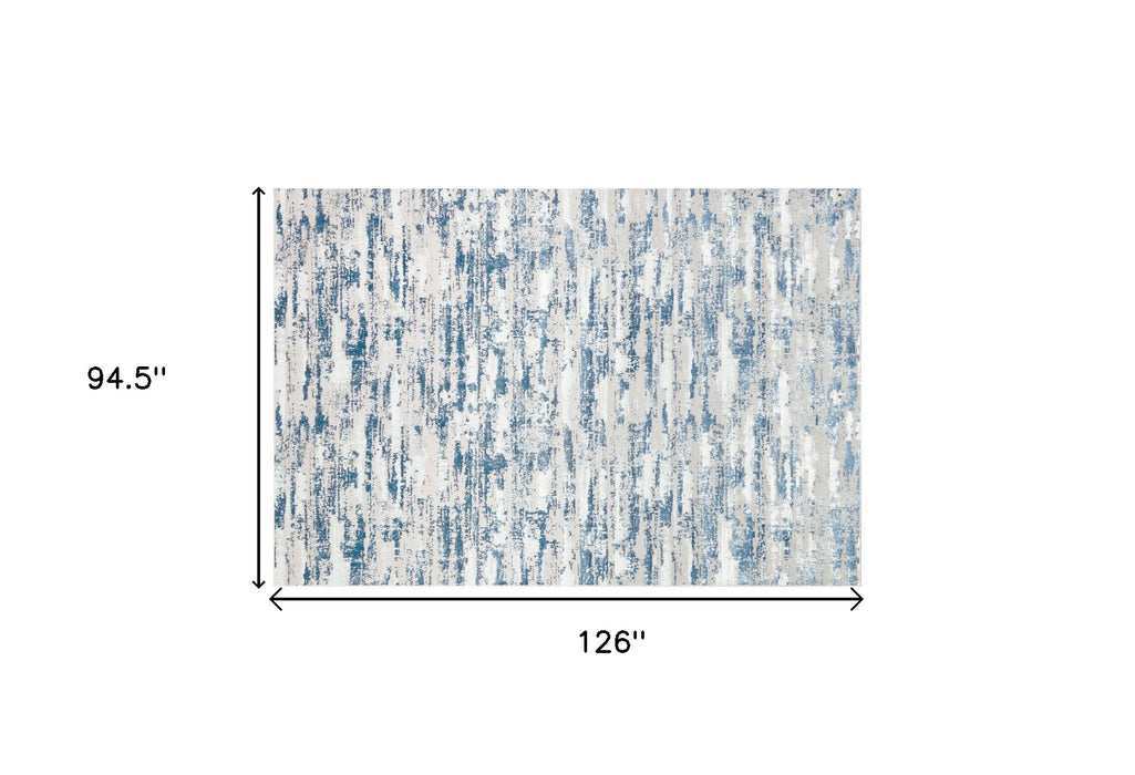 8' X 11' Blue and White Abstract Washable Non Skid Area Rug