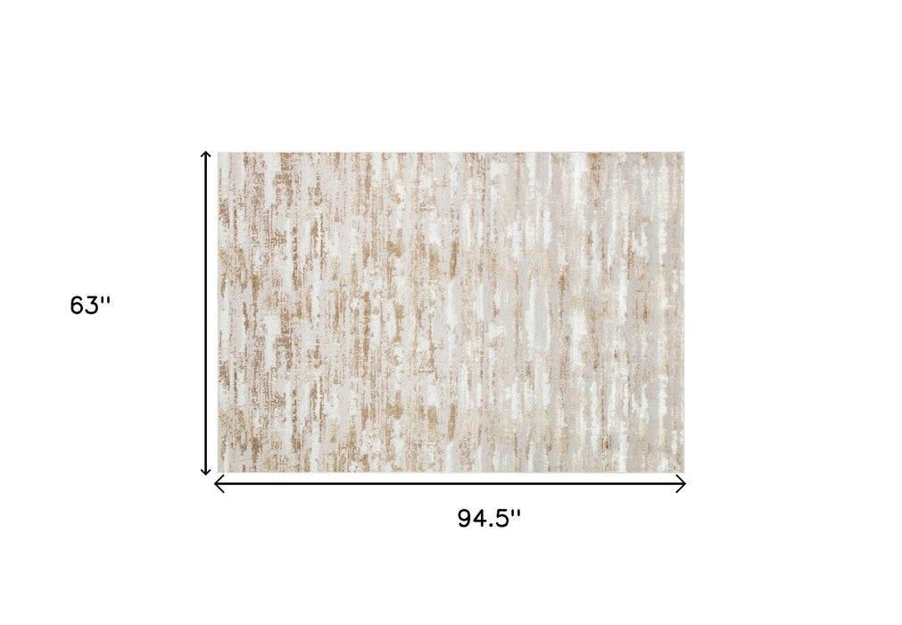 5' X 8' Brown and Ivory Abstract Washable Non Skid Area Rug