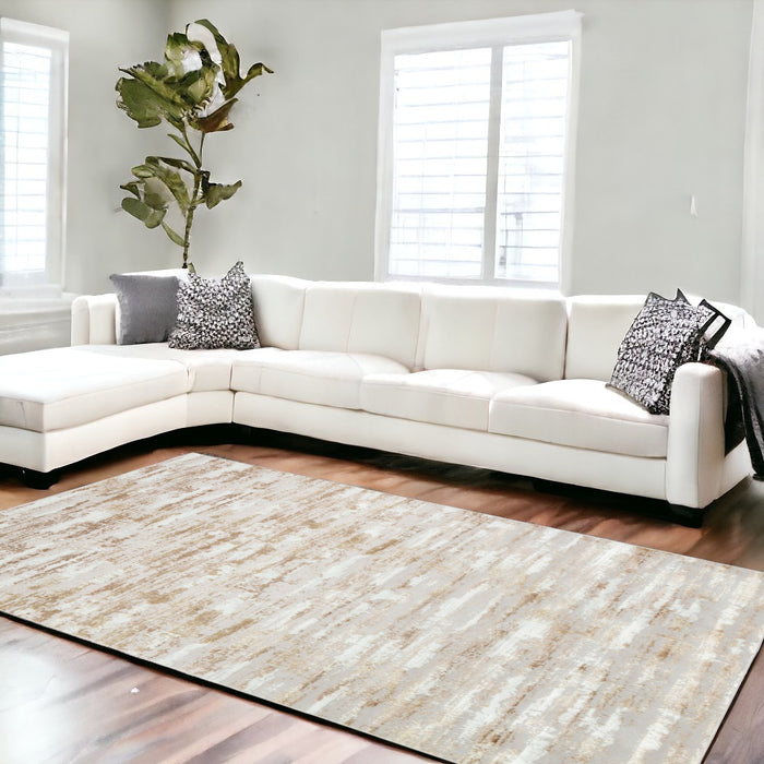 5' X 8' Brown and Ivory Abstract Washable Non Skid Area Rug