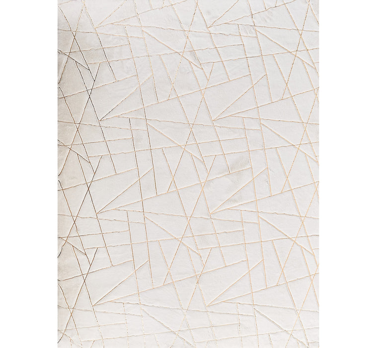 4' X 6' White and Gold Faux Fur Abstract Shag Non Skid Area Rug