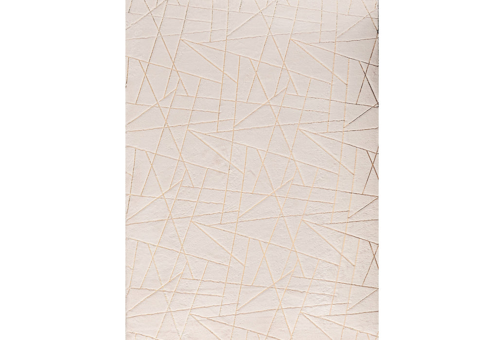 2' X 3' Beige and Gold Faux Fur Abstract Shag Non Skid Area Rug