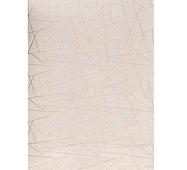 2' X 3' Beige and Gold Faux Fur Abstract Shag Non Skid Area Rug