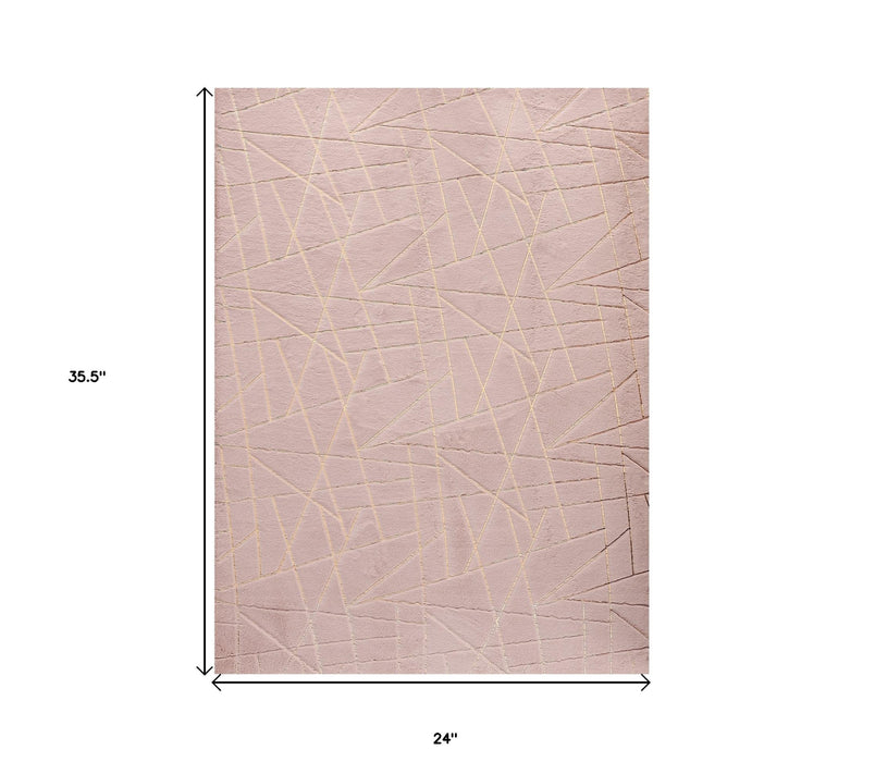 5' X 7' Pink and Gold Faux Fur Abstract Shag Non Skid Area Rug