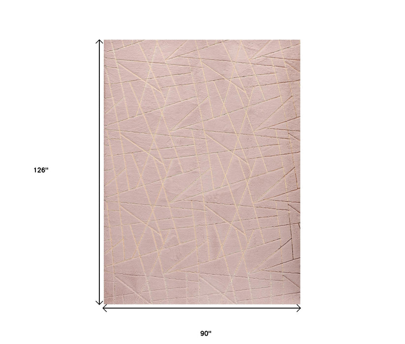 5' X 7' Pink and Gold Faux Fur Abstract Shag Non Skid Area Rug