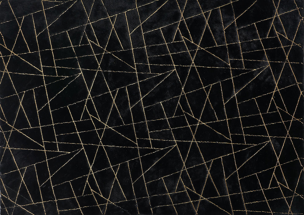 6' X 9' Black and Gold Faux Fur Abstract Shag Non Skid Area Rug