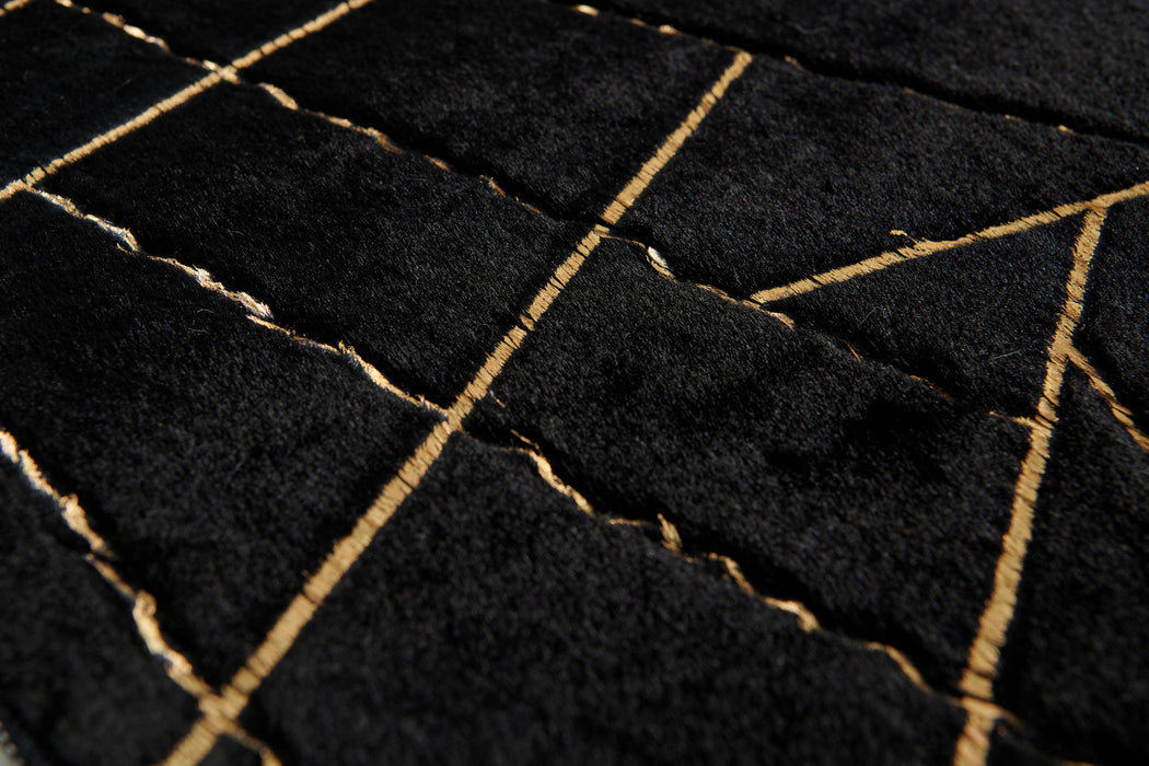 6' X 9' Black and Gold Faux Fur Abstract Shag Non Skid Area Rug