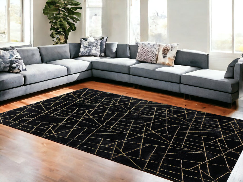 6' X 9' Black and Gold Faux Fur Abstract Shag Non Skid Area Rug