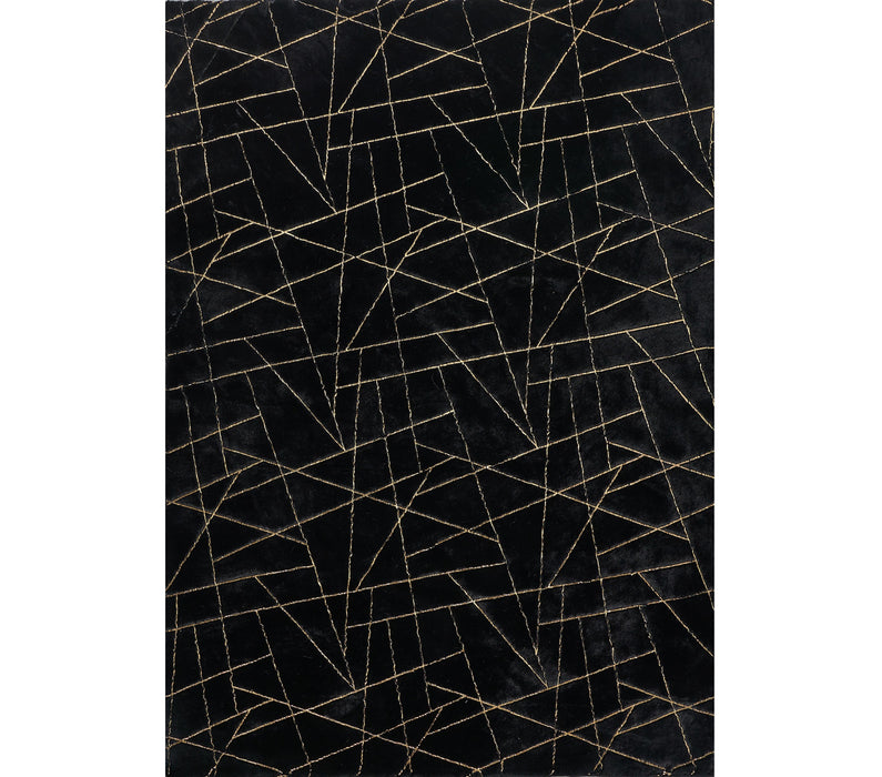 6' X 9' Black and Gold Faux Fur Abstract Shag Non Skid Area Rug