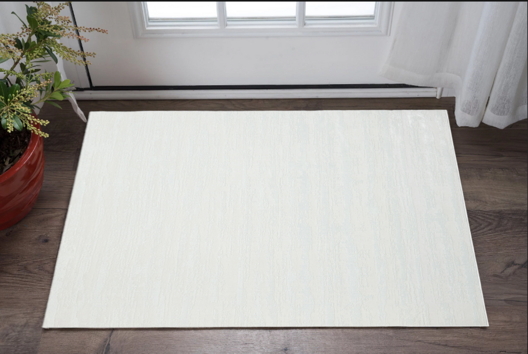 3' X 5' White Abstract Washable Non Skid Area Rug