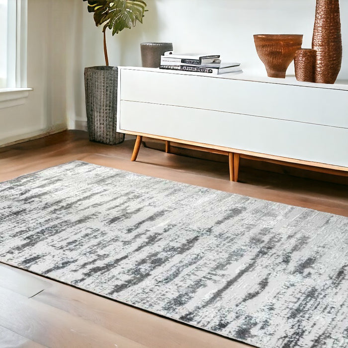 10' Gray and Silver Abstract Washable Non Skid Runner Area Rug