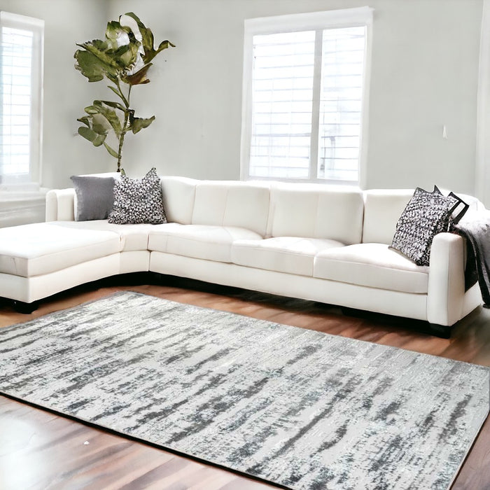 10' Gray and Silver Abstract Washable Non Skid Runner Area Rug