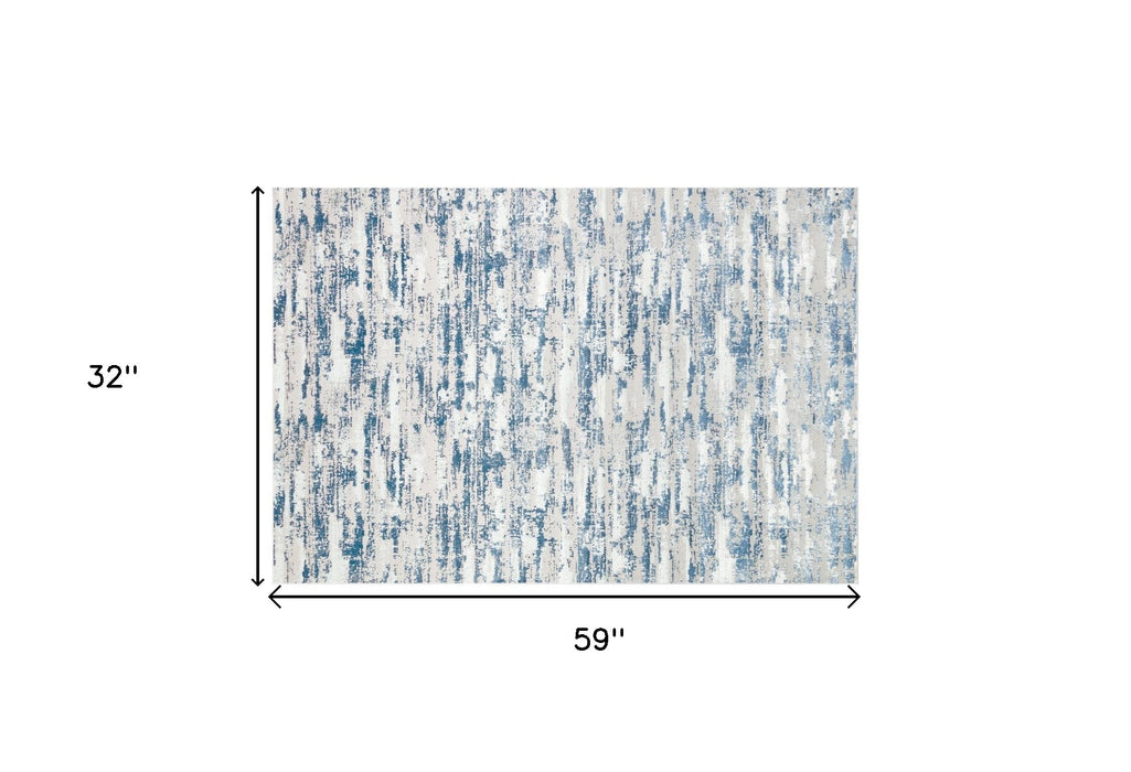 8' X 11' Blue and White Abstract Washable Non Skid Area Rug