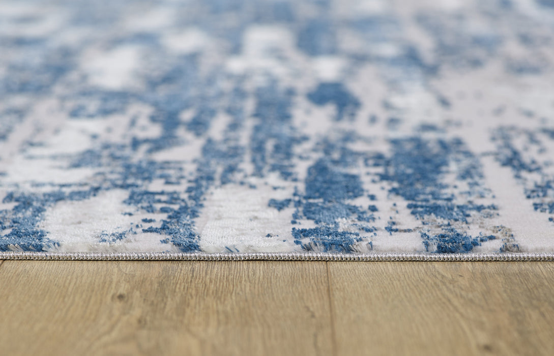 8' X 11' Blue and White Abstract Washable Non Skid Area Rug