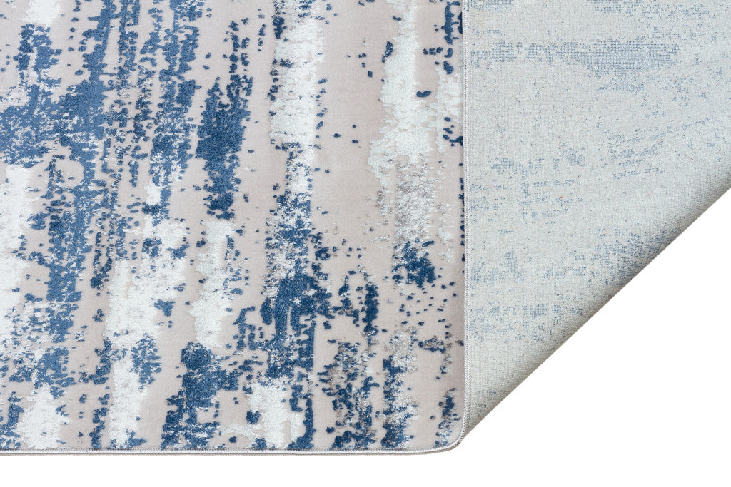 8' X 11' Blue and White Abstract Washable Non Skid Area Rug