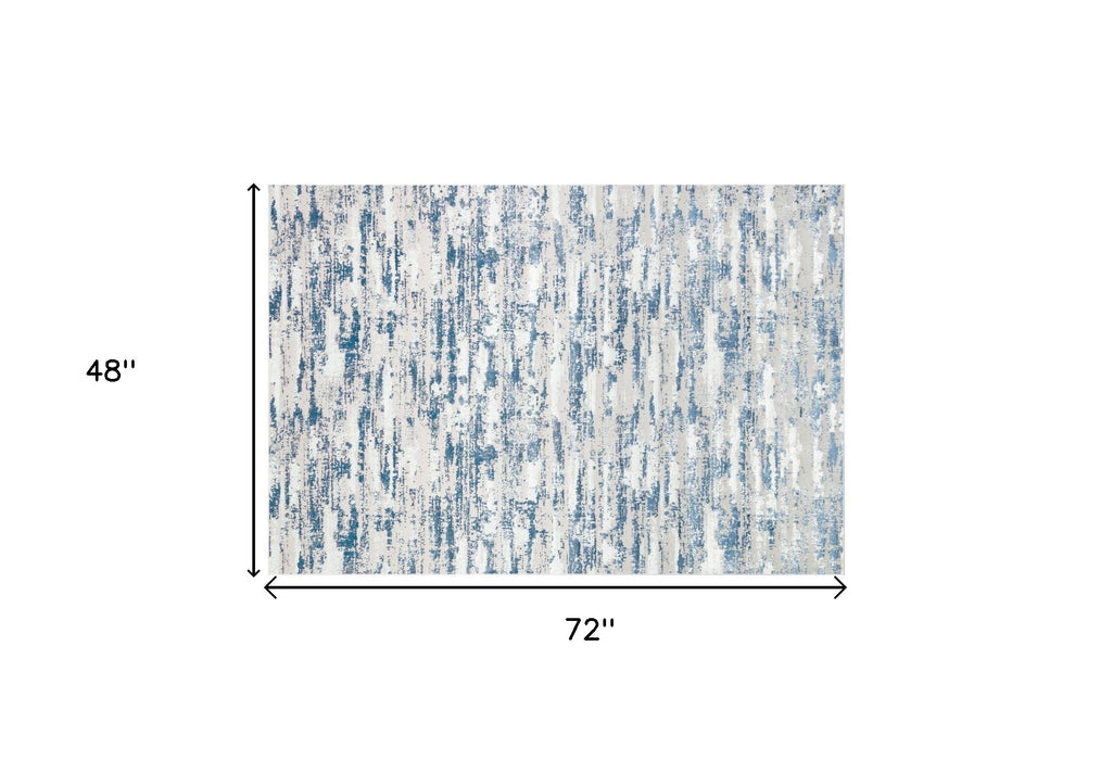 8' X 11' Blue and White Abstract Washable Non Skid Area Rug