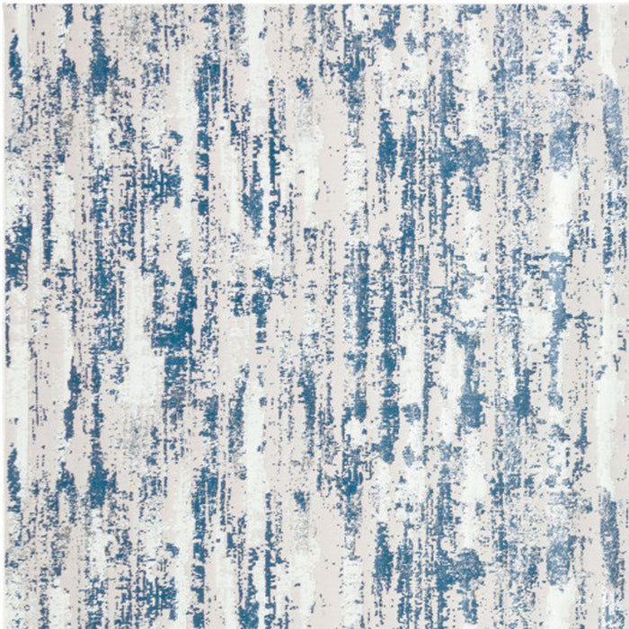 8' X 11' Blue and White Abstract Washable Non Skid Area Rug