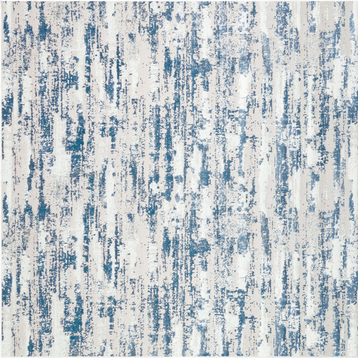 8' X 11' Blue and White Abstract Washable Non Skid Area Rug