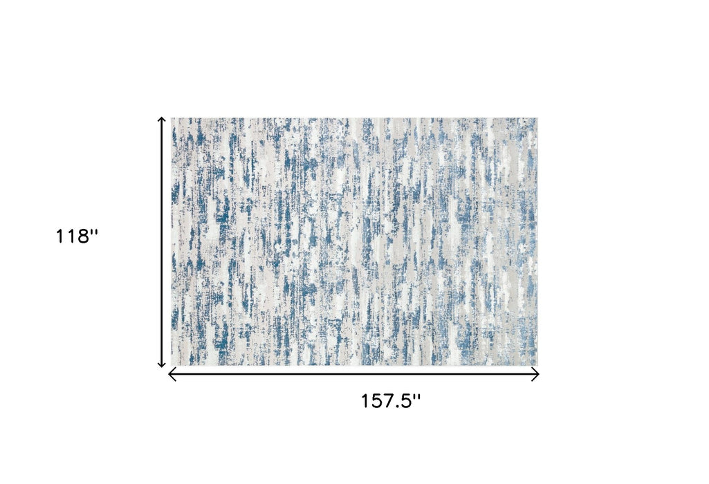 8' X 11' Blue and White Abstract Washable Non Skid Area Rug