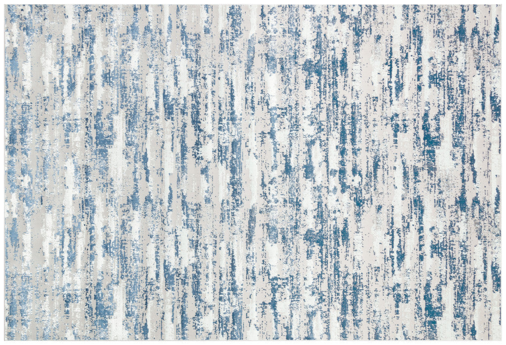 8' X 11' Blue and White Abstract Washable Non Skid Area Rug