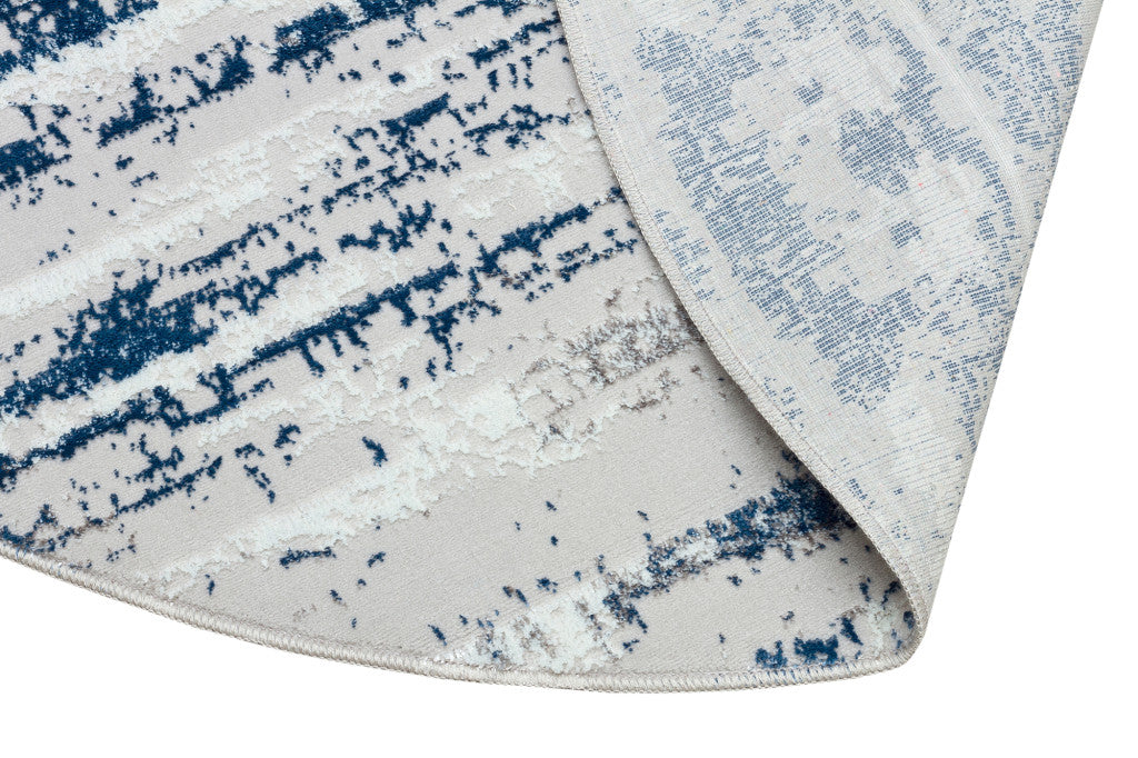 8' X 11' Blue and White Abstract Washable Non Skid Area Rug