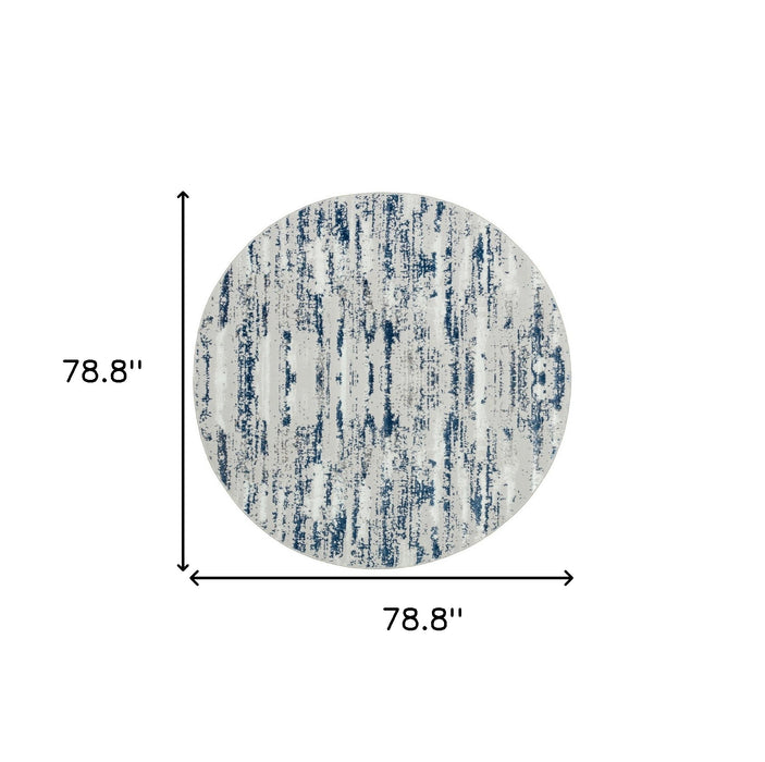 8' X 11' Blue and White Abstract Washable Non Skid Area Rug