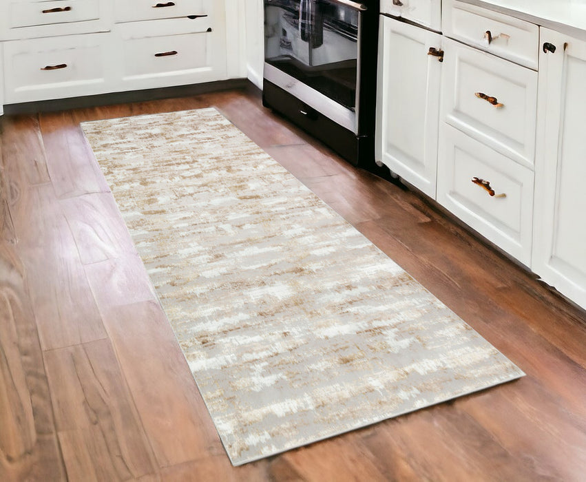 5' X 8' Brown and Ivory Abstract Washable Non Skid Area Rug