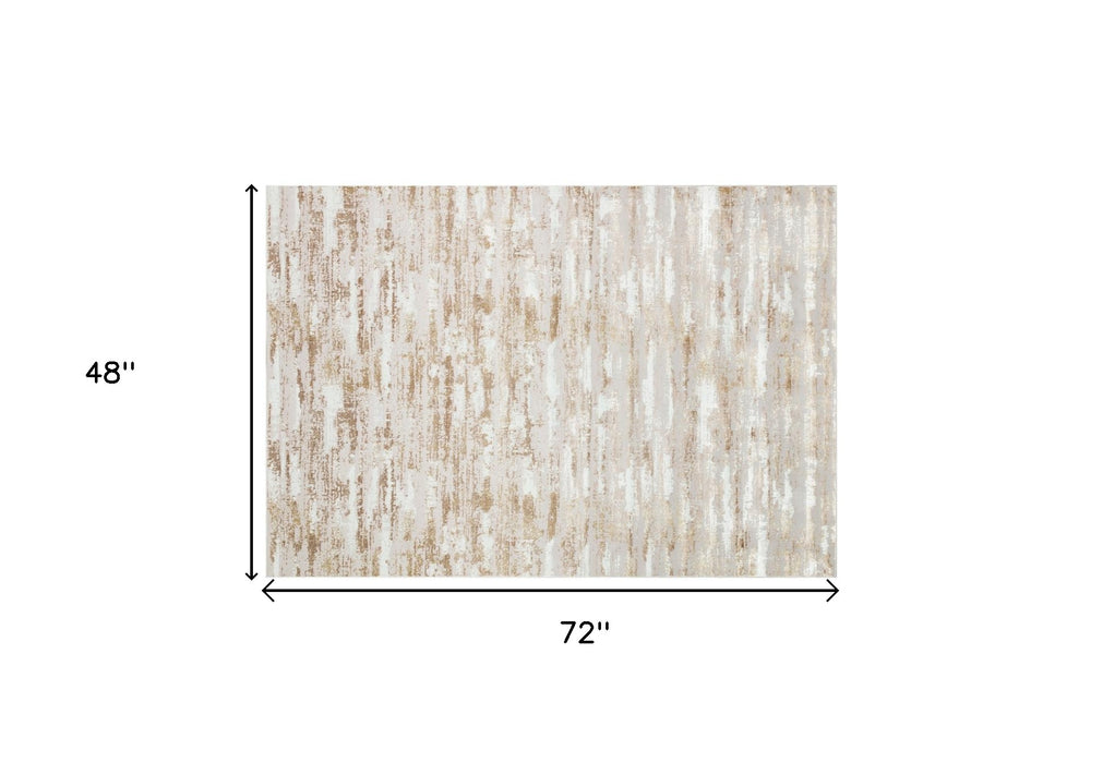 5' X 8' Brown and Ivory Abstract Washable Non Skid Area Rug