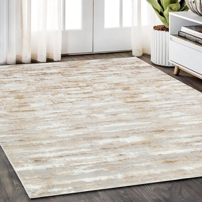 5' X 8' Brown and Ivory Abstract Washable Non Skid Area Rug