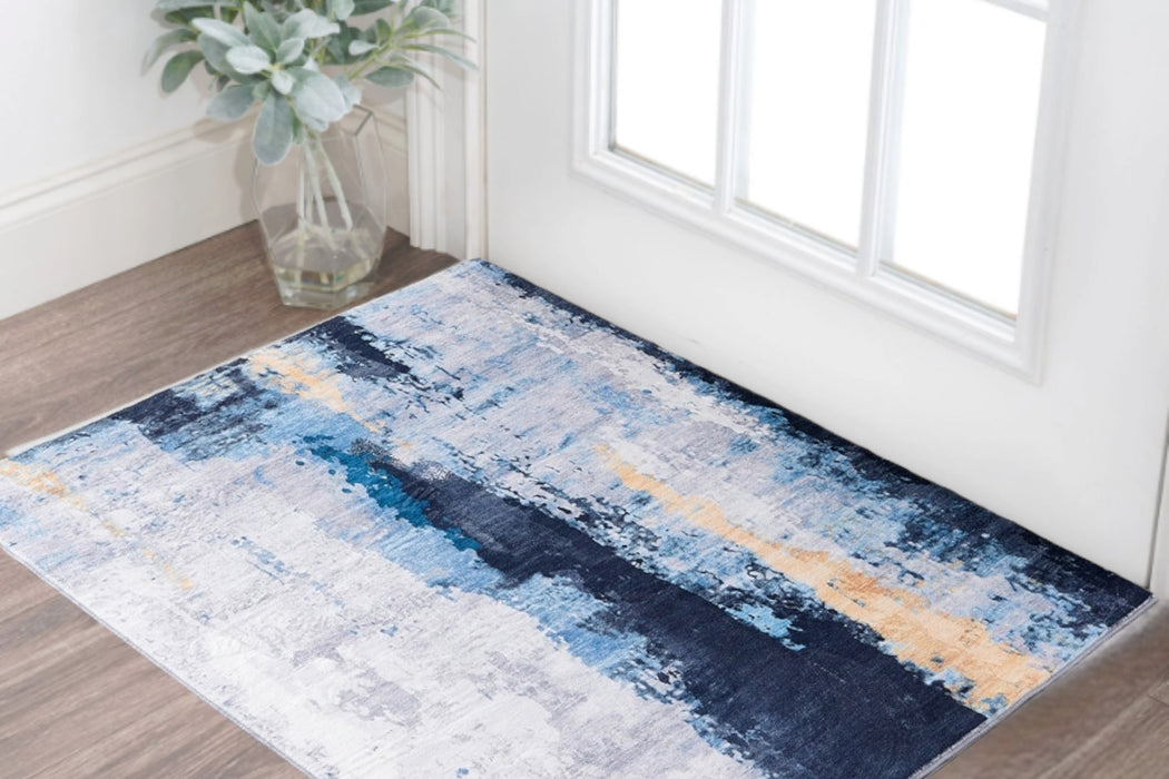 3' X 5' Blue and Yellow Abstract Printed Washable Non Skid Area Rug