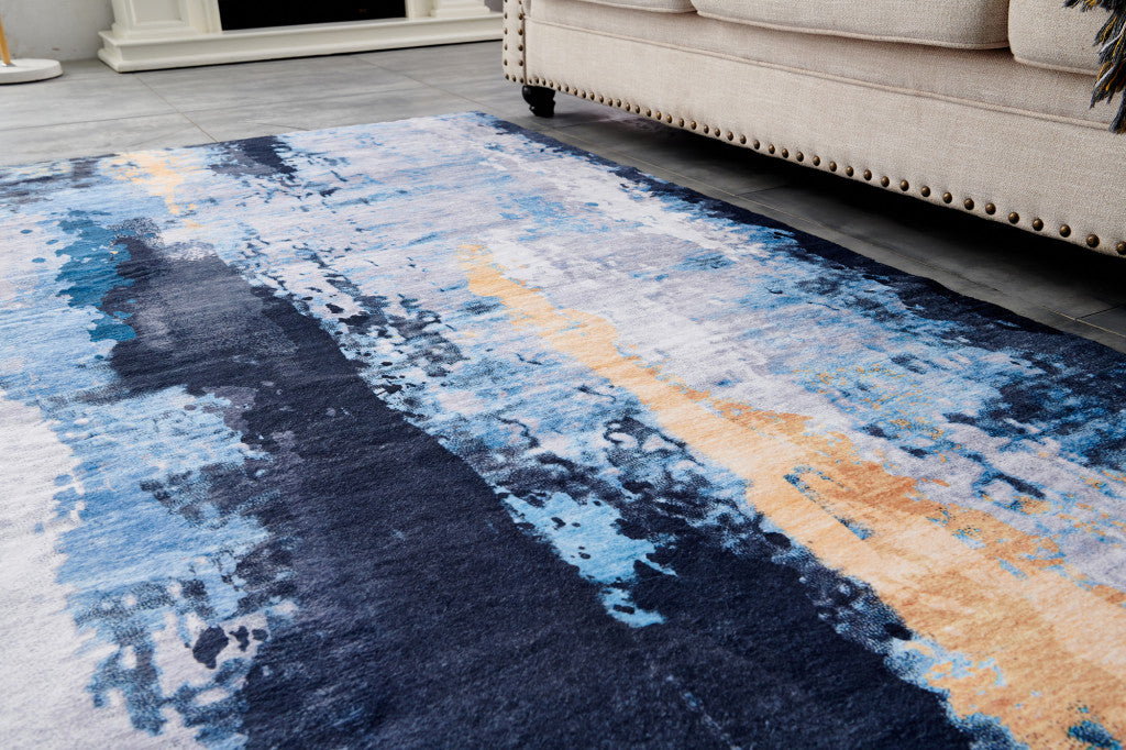 3' X 5' Blue and Yellow Abstract Printed Washable Non Skid Area Rug