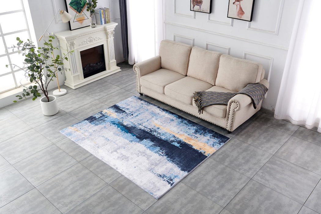 3' X 5' Blue and Yellow Abstract Printed Washable Non Skid Area Rug